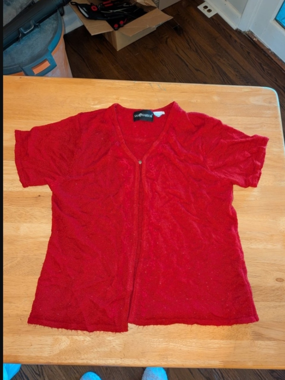Red Short Sleeve Snap Cardigan - Picture 1 of 2